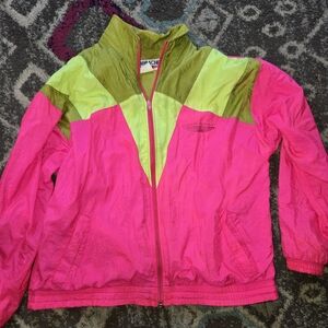 Vintage Jordache Windbreaker Neon Pink Green Womens Size Medium Small Stains